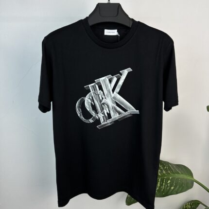ck büyük baskı-hafif dar kalıp-unisex siyah tişört